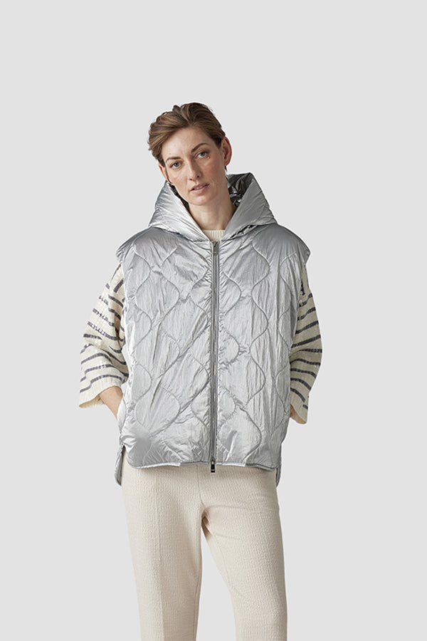 METALLIC EFFECT SILVER QUILTED VEST