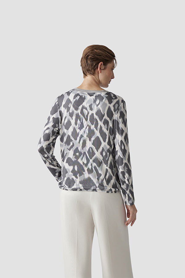 GREY ABSTRACT ANIMAL PRINT T-SHIRT