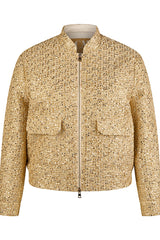 SEQUINNED GOLD ZIPPED BOUCLE JACKET