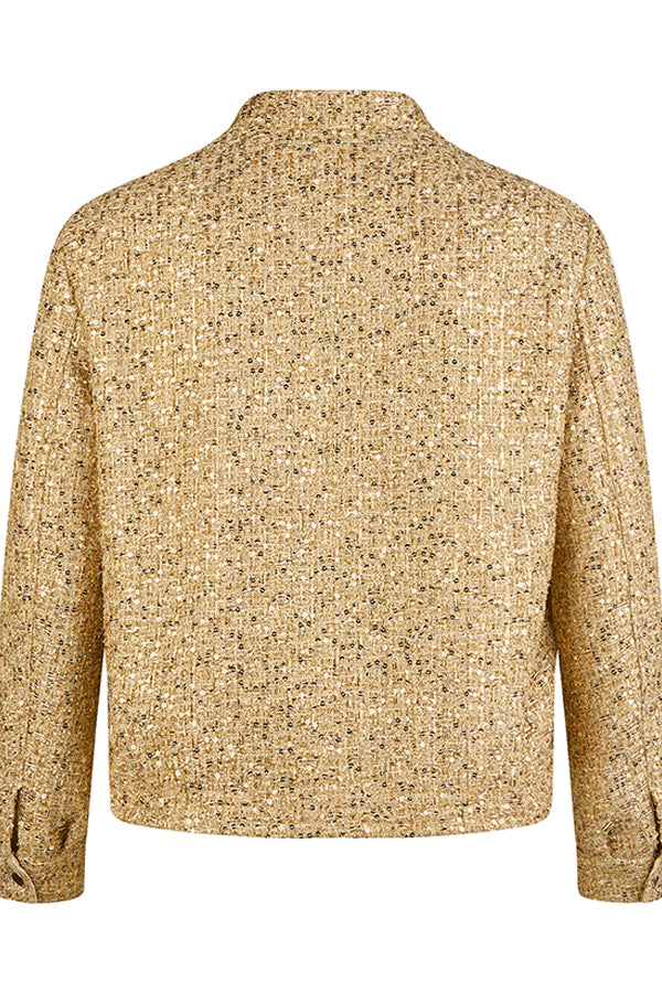 SEQUINNED GOLD ZIPPED BOUCLE JACKET