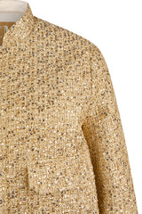 SEQUINNED GOLD ZIPPED BOUCLE JACKET