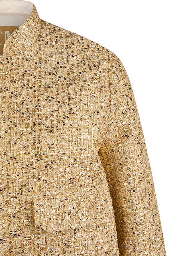 SEQUINNED GOLD ZIPPED BOUCLE JACKET