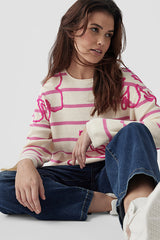 STRIPED SWEATER FLORAL PATTERN SWEATER
