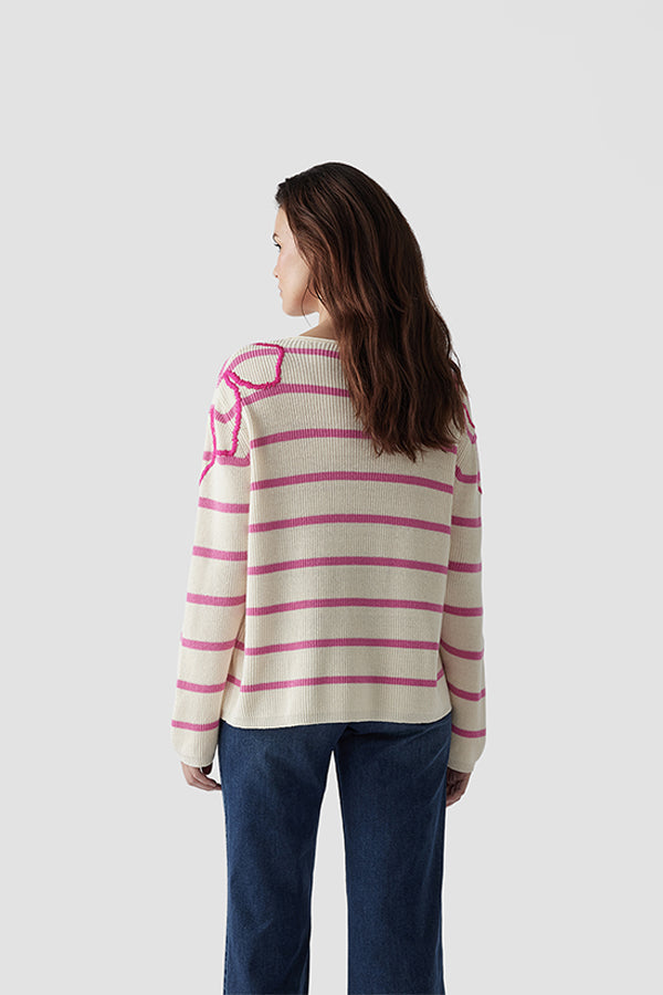 STRIPED SWEATER FLORAL PATTERN SWEATER