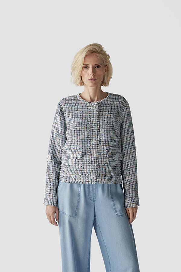 LIGHT INDIGO GLOSSY BOUCLE JACKET