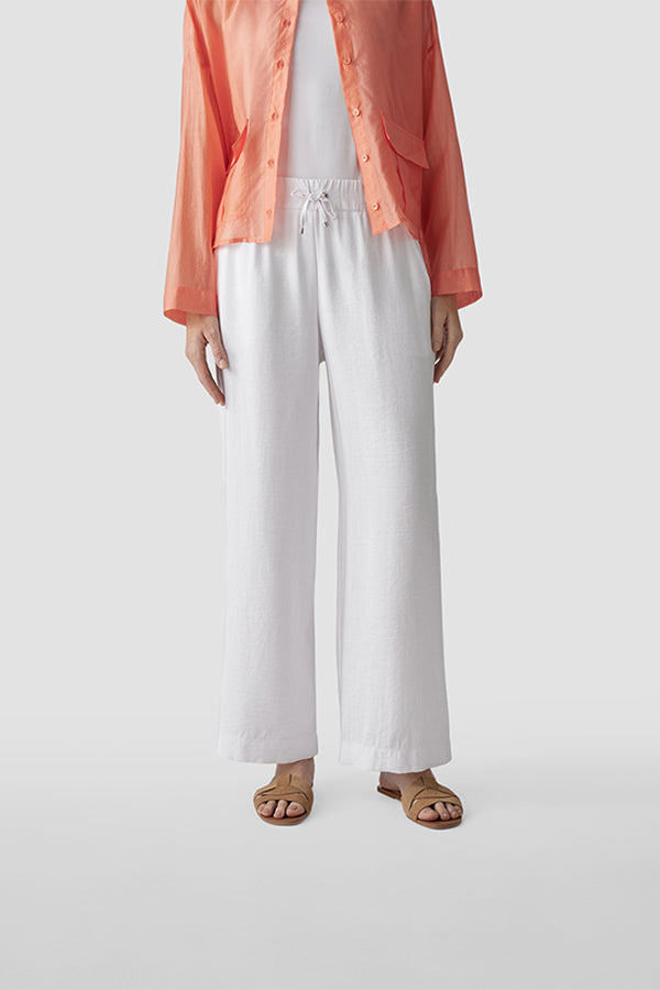 WHITE ELASTICATED WIDE-CUT TROUSERS
