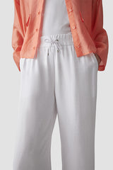 WHITE ELASTICATED WIDE-CUT TROUSERS