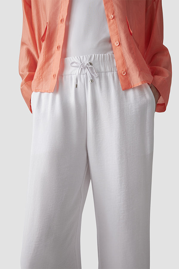 WHITE ELASTICATED WIDE-CUT TROUSERS