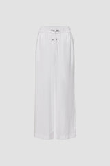 WHITE ELASTICATED WIDE-CUT TROUSERS