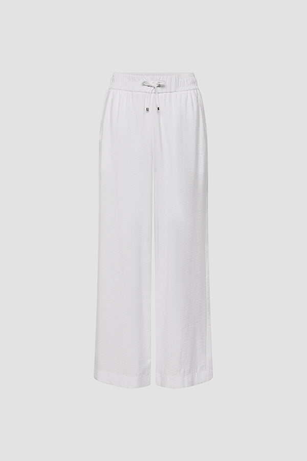 WHITE ELASTICATED WIDE-CUT TROUSERS