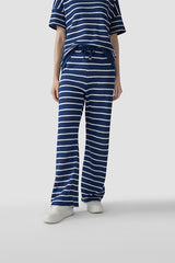 NAVY STRIPED WIDE TROUSERS