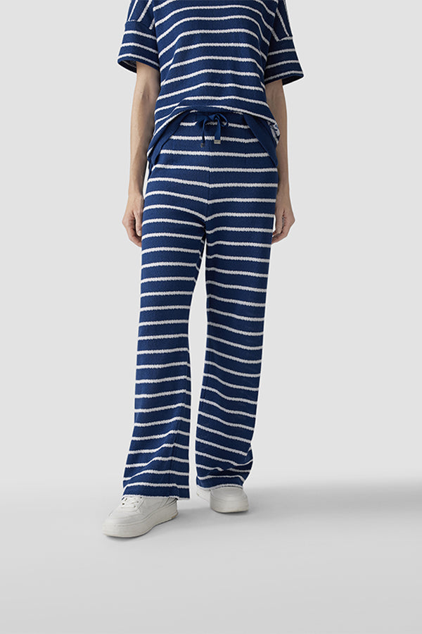 NAVY STRIPED WIDE TROUSERS
