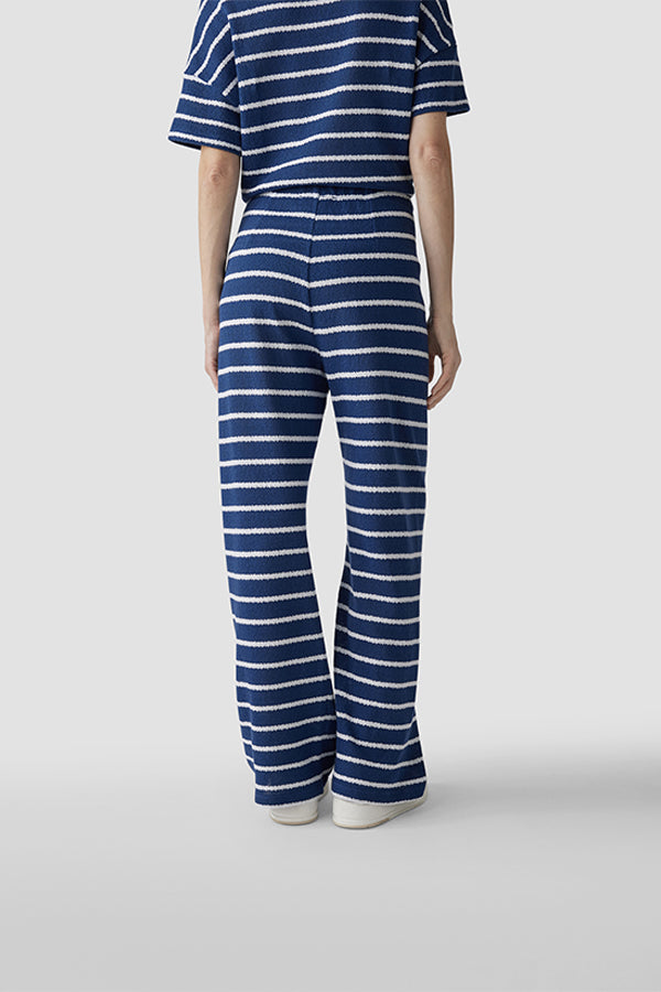 NAVY STRIPED WIDE TROUSERS