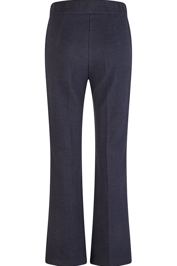 NAVY ELASTICATED FLARE TROUSERS