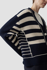NAVY BEIGE STRIPED CARDIGAN