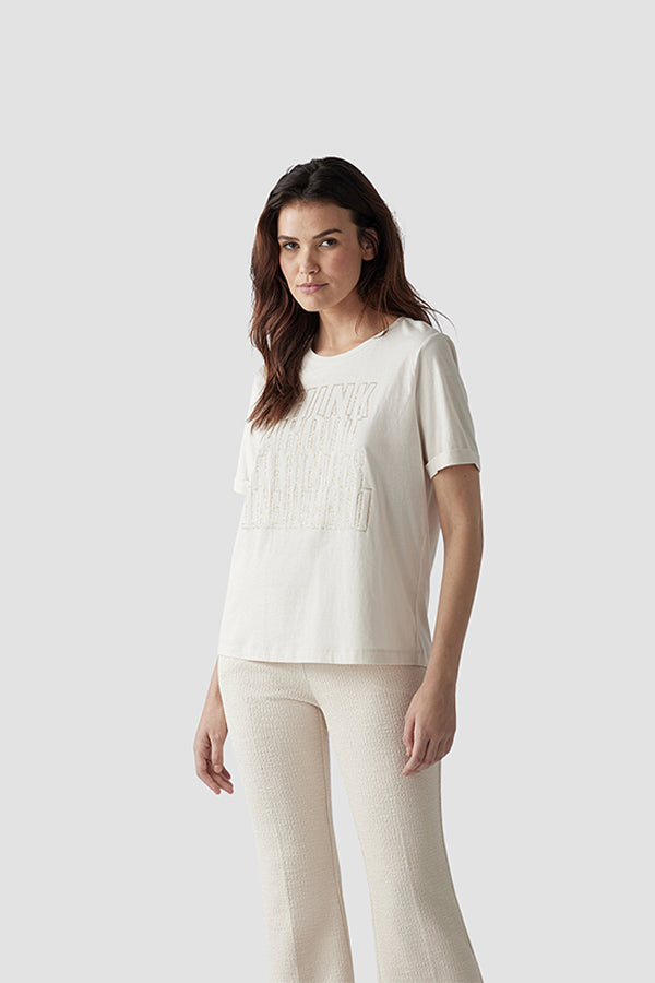 BEIGE THINK ABOUT THINGS T-SHIRT