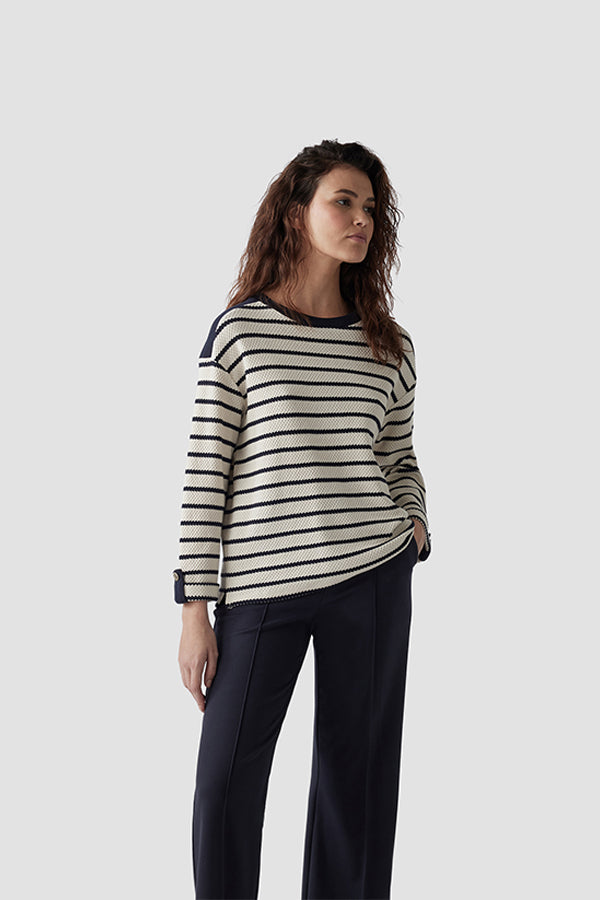 SHOULDER SLEEVE DETAILS STRIPED SWEATSHIRT