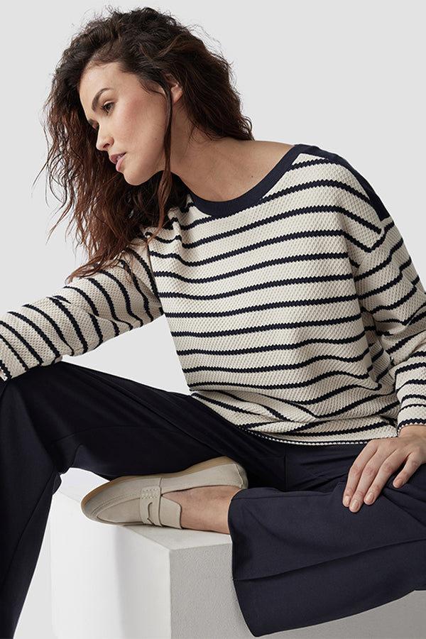 SHOULDER SLEEVE DETAILS STRIPED SWEATSHIRT