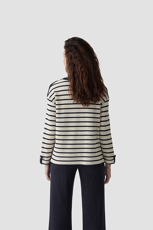 SHOULDER SLEEVE DETAILS STRIPED SWEATSHIRT