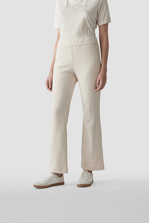 BEIGE ELASTICATED FLARE TROUSERS