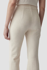 BEIGE ELASTICATED FLARE TROUSERS