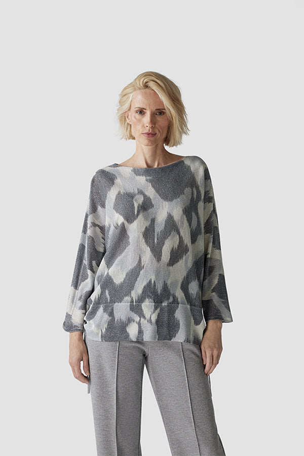 GREY ABSTRACT ANIMAL PRINT SWEATER