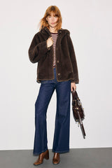 AGATE BROWN FAUX FUR HOODED COAT