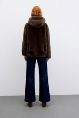 AGATE BROWN FAUX FUR HOODED COAT