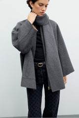 AMIA ZIPPERED DOUBLE-FACED WOOL COAT
