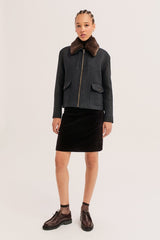 AREA FAUX-FUR COLLAR SHORT COAT