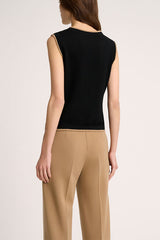 MACINAPEPE BLACK CAMEL CONTRASTED SLEEVELESS SWEATER