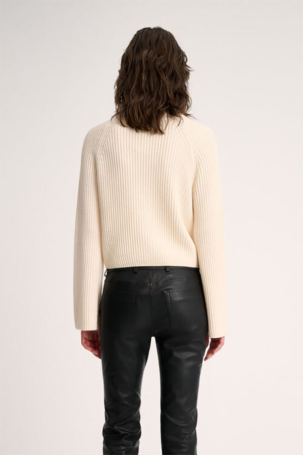 MAGNUS WHITE RIB-KNIT TURTLENECK PULLOVER