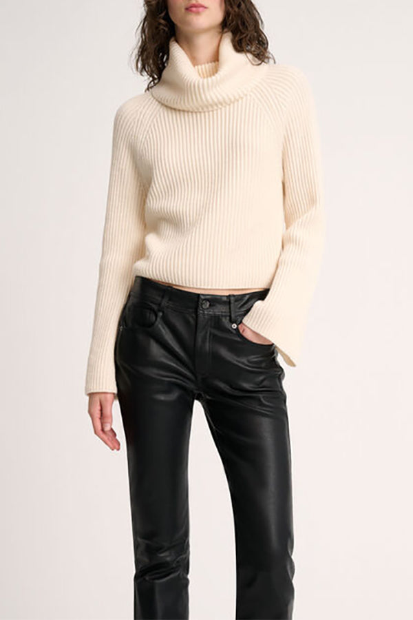 MAGNUS WHITE RIB-KNIT TURTLENECK PULLOVER