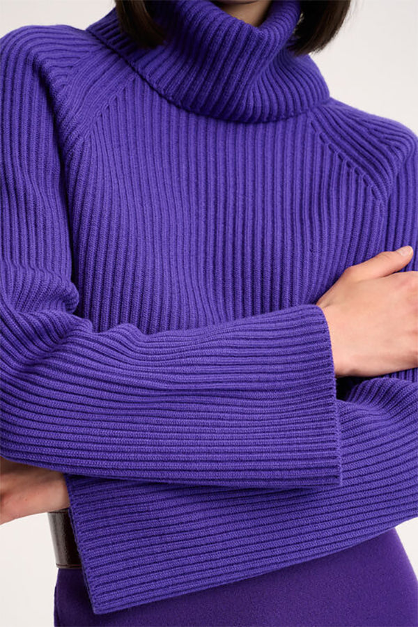 MAGNUS PURPLE RIB-KNIT TURTLENECK PULLOVER