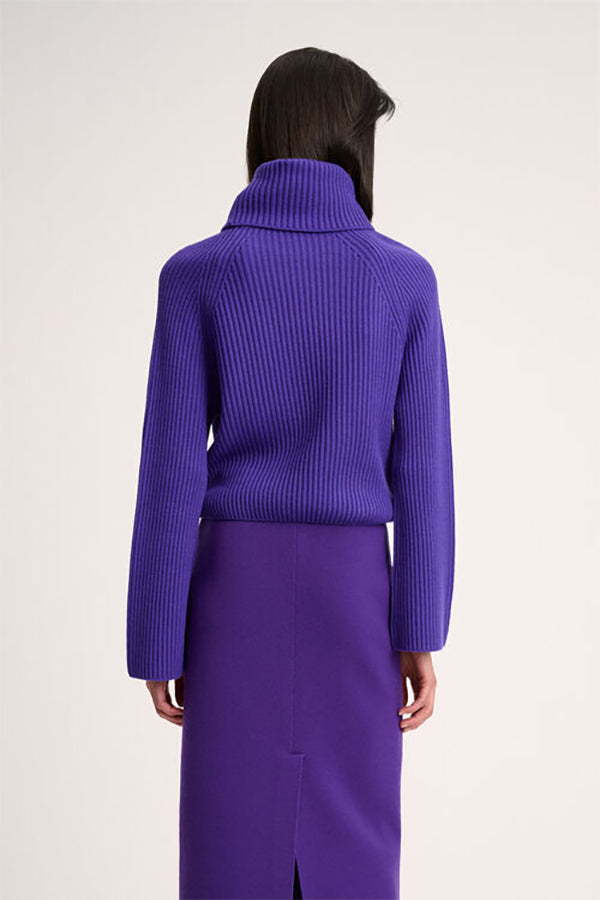 MAGNUS PURPLE RIB-KNIT TURTLENECK PULLOVER