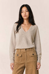 ECRU YAK EXTRAFINE MERINO WOOL V-NECK SWEATER