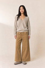 ECRU YAK EXTRAFINE MERINO WOOL V-NECK SWEATER