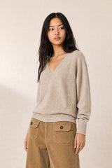 ECRU YAK EXTRAFINE MERINO WOOL V-NECK SWEATER