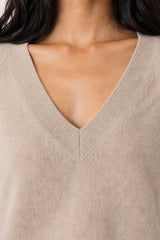 ECRU YAK EXTRAFINE MERINO WOOL V-NECK SWEATER