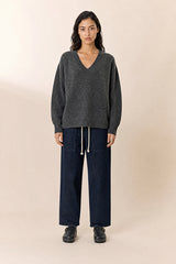 GREY YAK EXTRAFINE MERINO WOOL V-NECK SWEATER