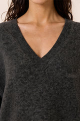 GREY YAK EXTRAFINE MERINO WOOL V-NECK SWEATER