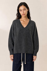 GREY YAK EXTRAFINE MERINO WOOL V-NECK SWEATER