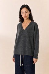 GREY YAK EXTRAFINE MERINO WOOL V-NECK SWEATER
