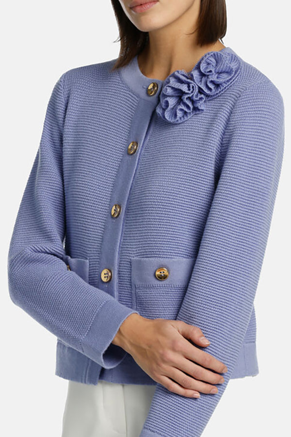 MANDELLI VIOLET FLORAL WOOL CARDIGAN