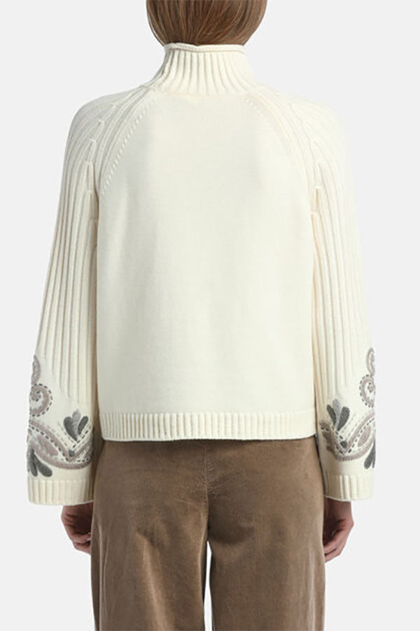 MANICO WHITE EMBROIDERED MOCK-NECK PULLOVER