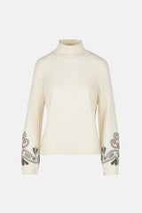 MANICO WHITE EMBROIDERED MOCK-NECK PULLOVER