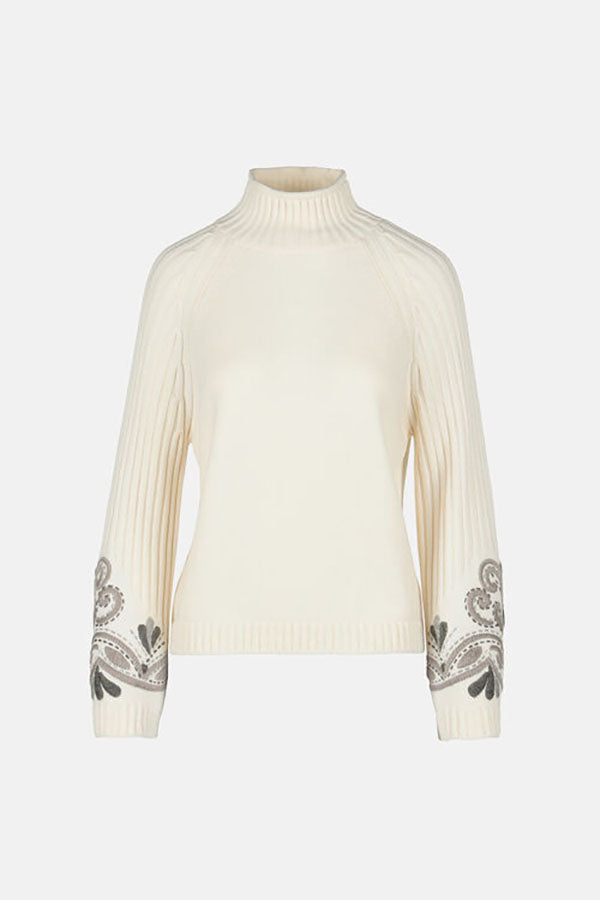 MANICO WHITE EMBROIDERED MOCK-NECK PULLOVER
