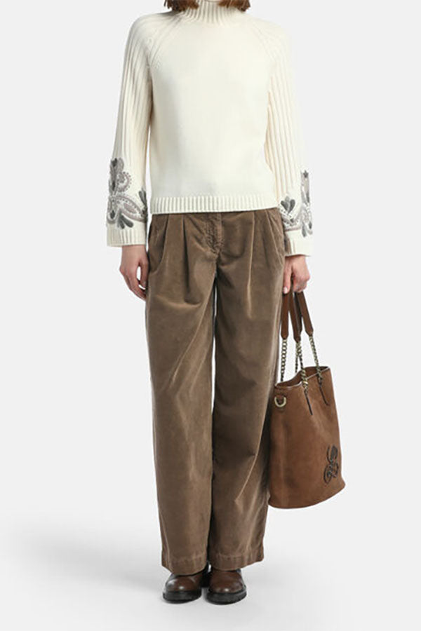 MANICO WHITE EMBROIDERED MOCK-NECK PULLOVER