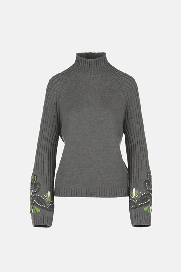 MANICO GREY EMBROIDERED MOCK-NECK PULLOVER