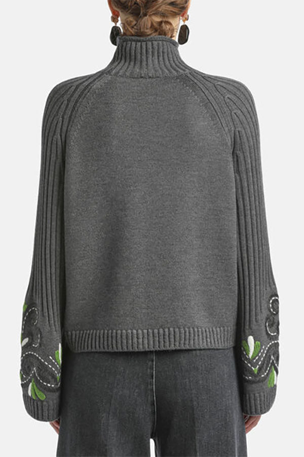 MANICO GREY EMBROIDERED MOCK-NECK PULLOVER